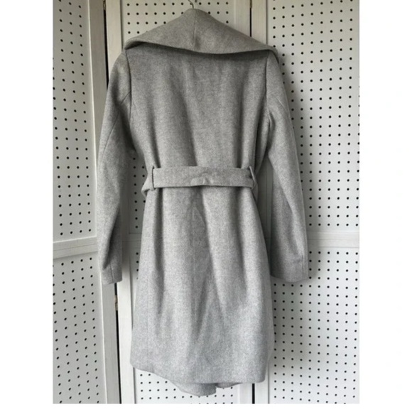 Ann Taylor Gray Peacoat Shawl Collar Wrap Wool Blend Belted Coat Jacket Women XS - Picture 5 of 10